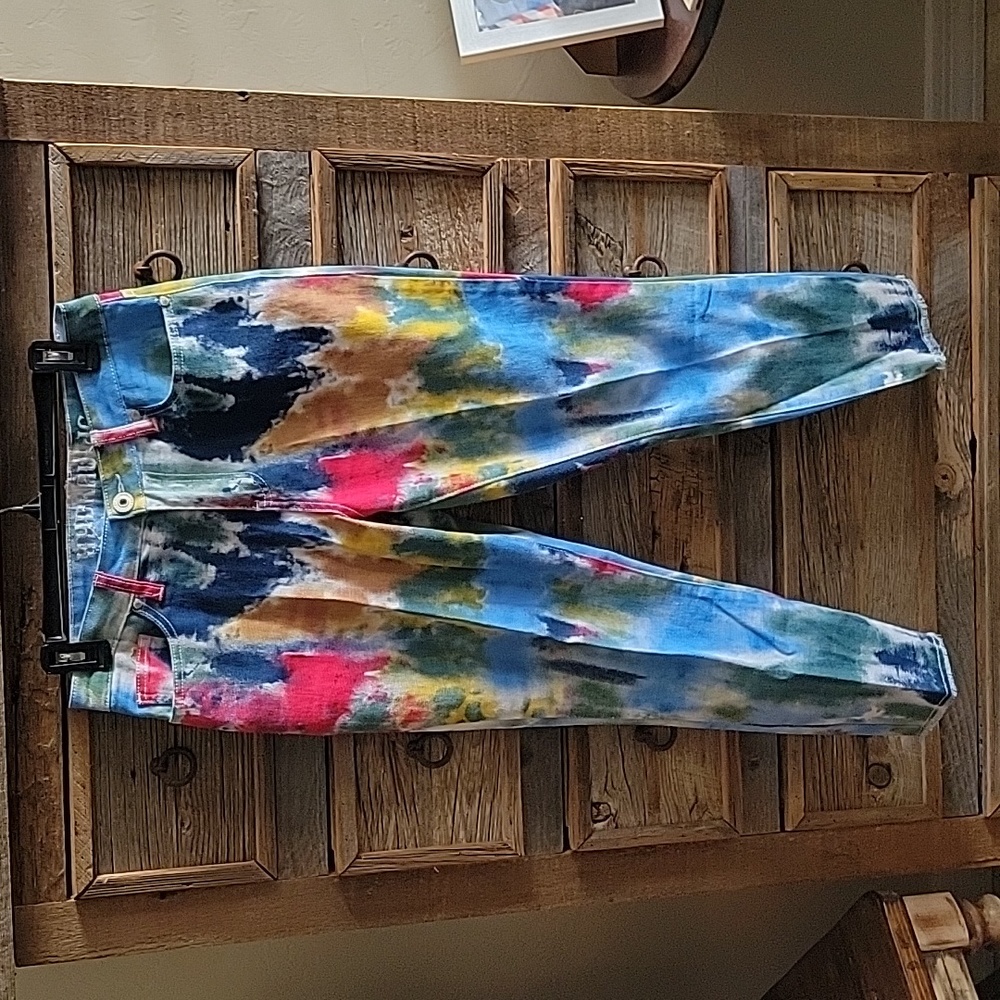 Hydraulic Murray Ankle Skinny Colorful Tie Dye Denim Jeans Size 6, Fray Hem